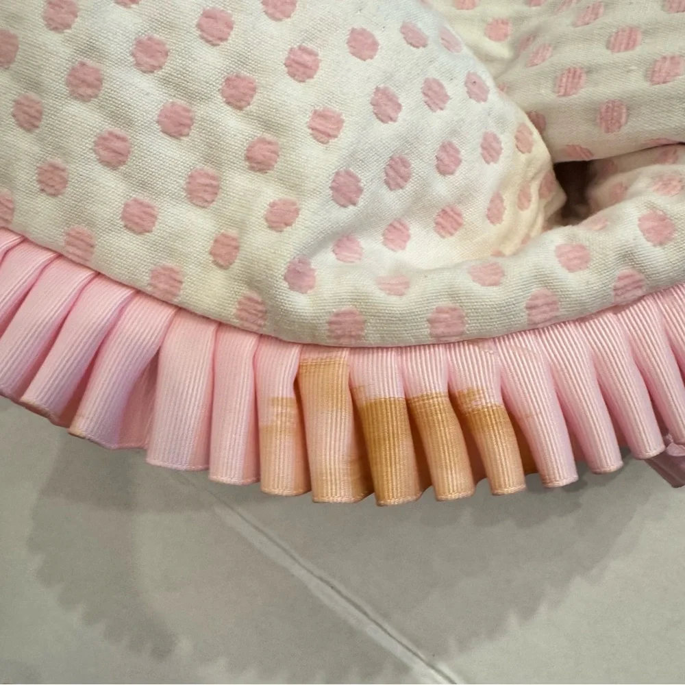 Pottery Barn Audrey Polka Dot CUSTOM Drapes Set 2 Pink Embroidered Chenille RARE